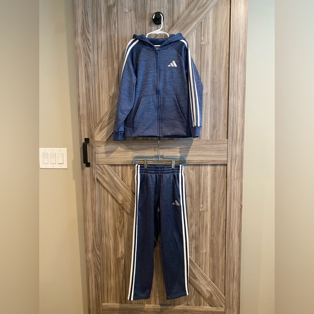 Adidas Kids Blue Sweatpants & Zip Hoodie Set. Size S